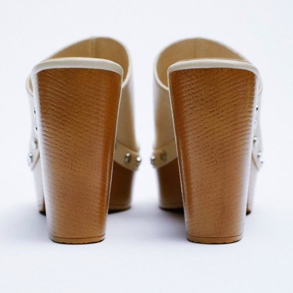 ZARA HEELED STUDDED CLOG MULES SANDALS - Picture 4 of 9